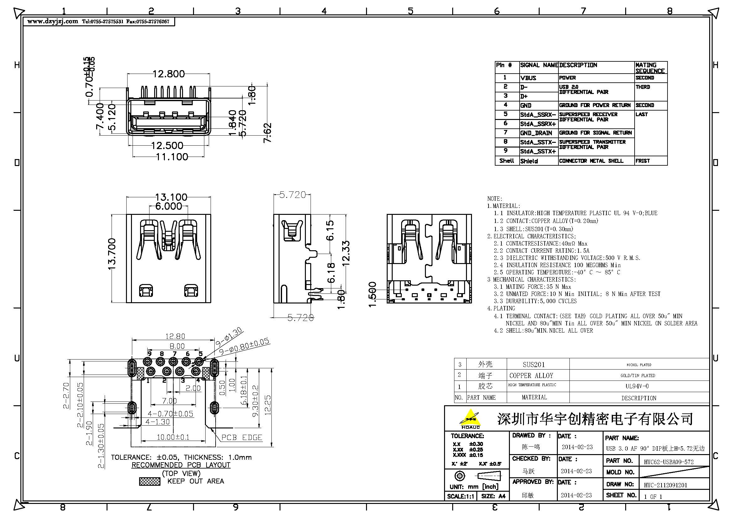 USB 3.0 AF 90° DIP板上H=5.72 無(wú)卷邊產(chǎn)品圖.jpg